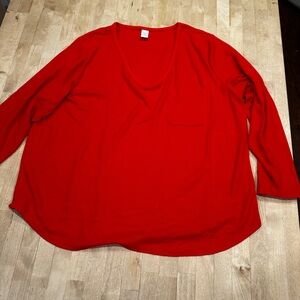 Red Oversized Boxy Long Sleeve Pajama Blouse